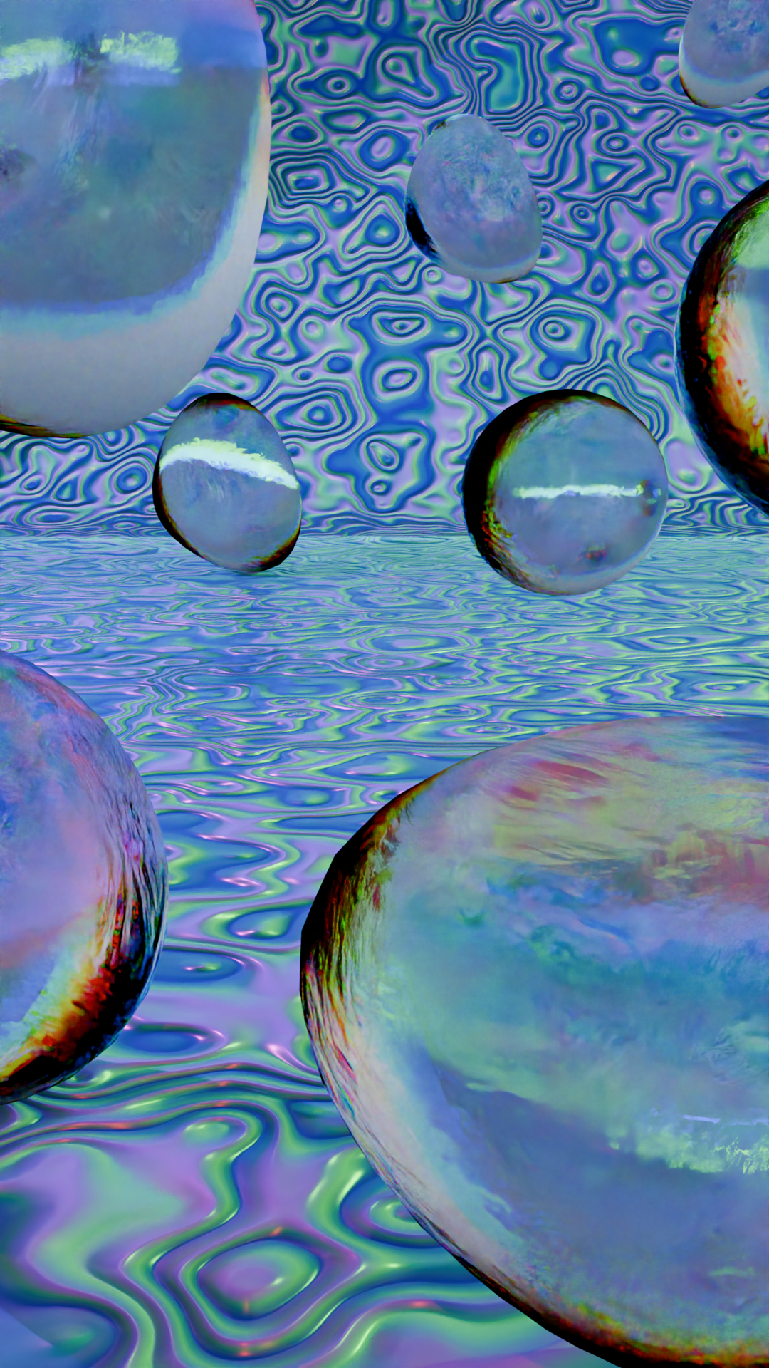 Weird glass bubble on a funky blue, lavender and green background